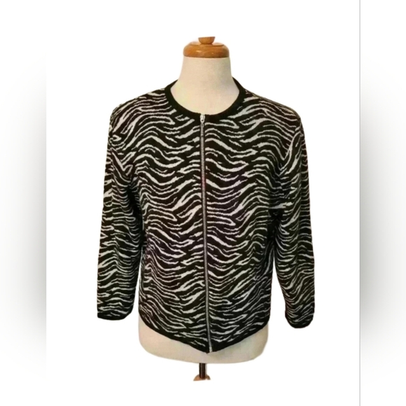Vintage Nu Vogue Zebra Print Knit Cardigan Sweater Zip Front XXL Made In Canada - Picture 1 of 7